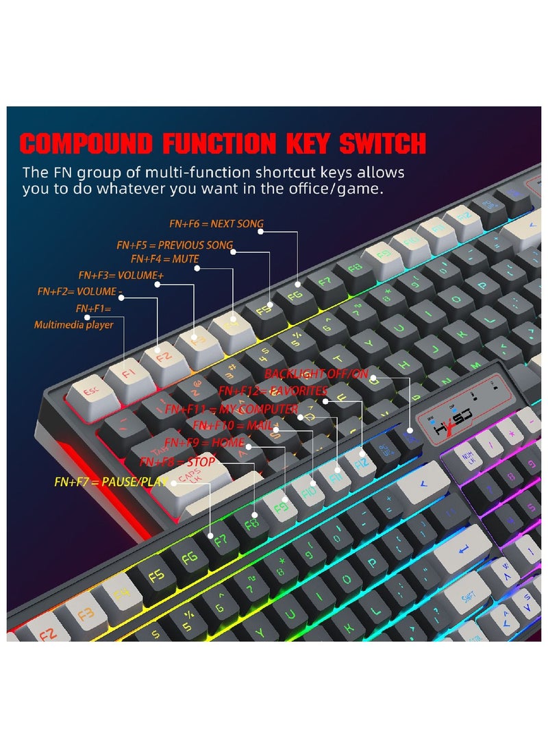 Hxsj L900 Wireless Gaming Keyboard 96 Key Layout with Mouse Rgb