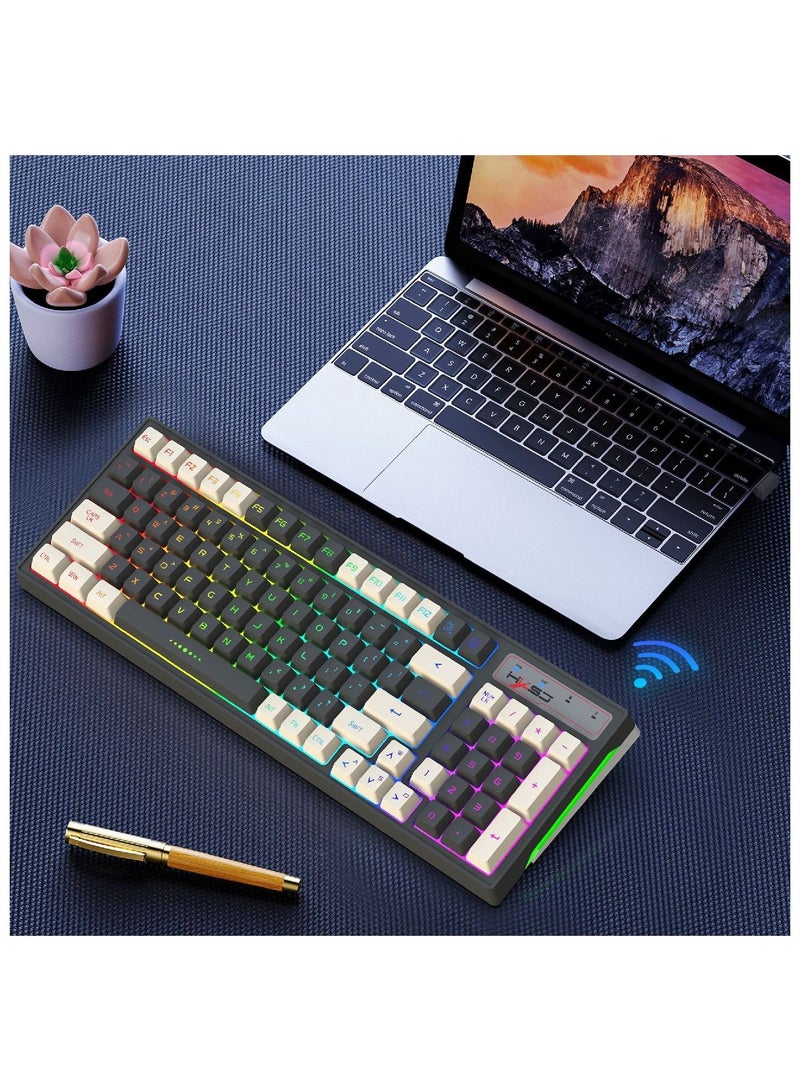 Wireless Mechanical Gaming Keyboard 60% Compact 96 Key Tenkeyless RGB Backlit Computer Keyboard For Windows PC Gamers