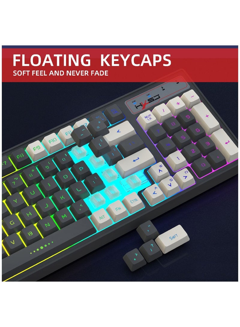 L900  Gaming Keyboard RGB Backlit Two Color Injection Molding Keycap Gray And White Color Matching 2.4G Wireless Keyboard