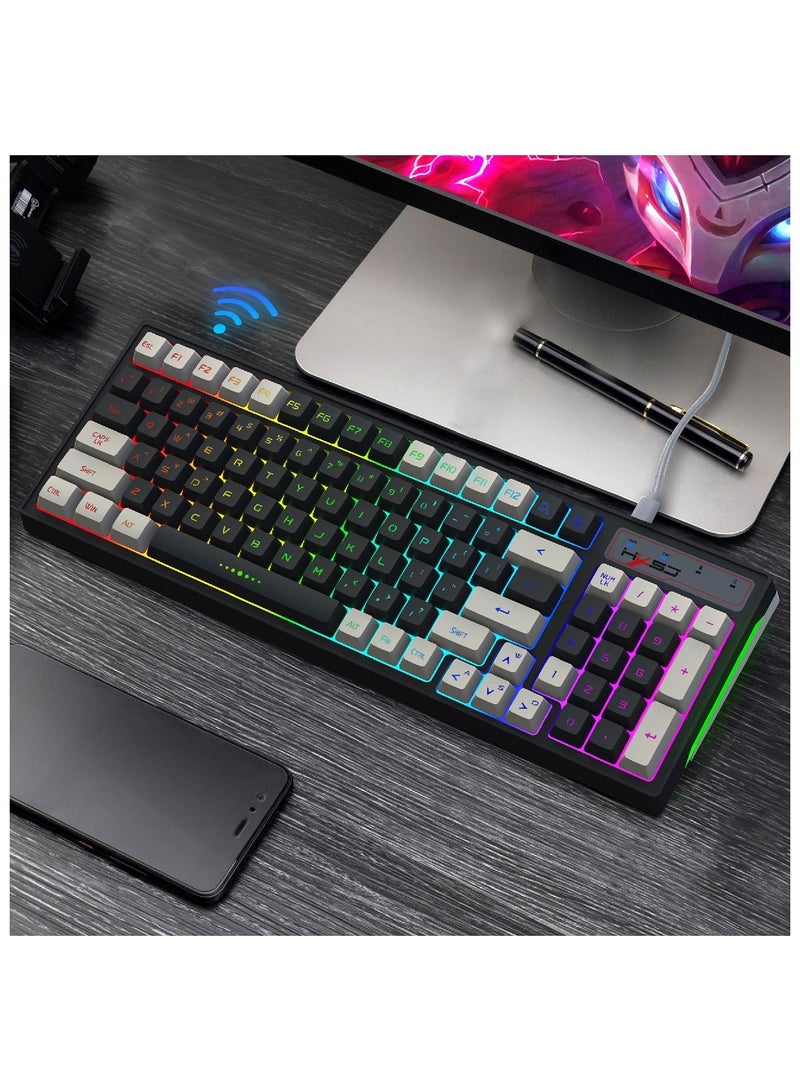 L900  Gaming Keyboard RGB Backlit Two Color Injection Molding Keycap Gray And White Color Matching 2.4G Wireless Keyboard