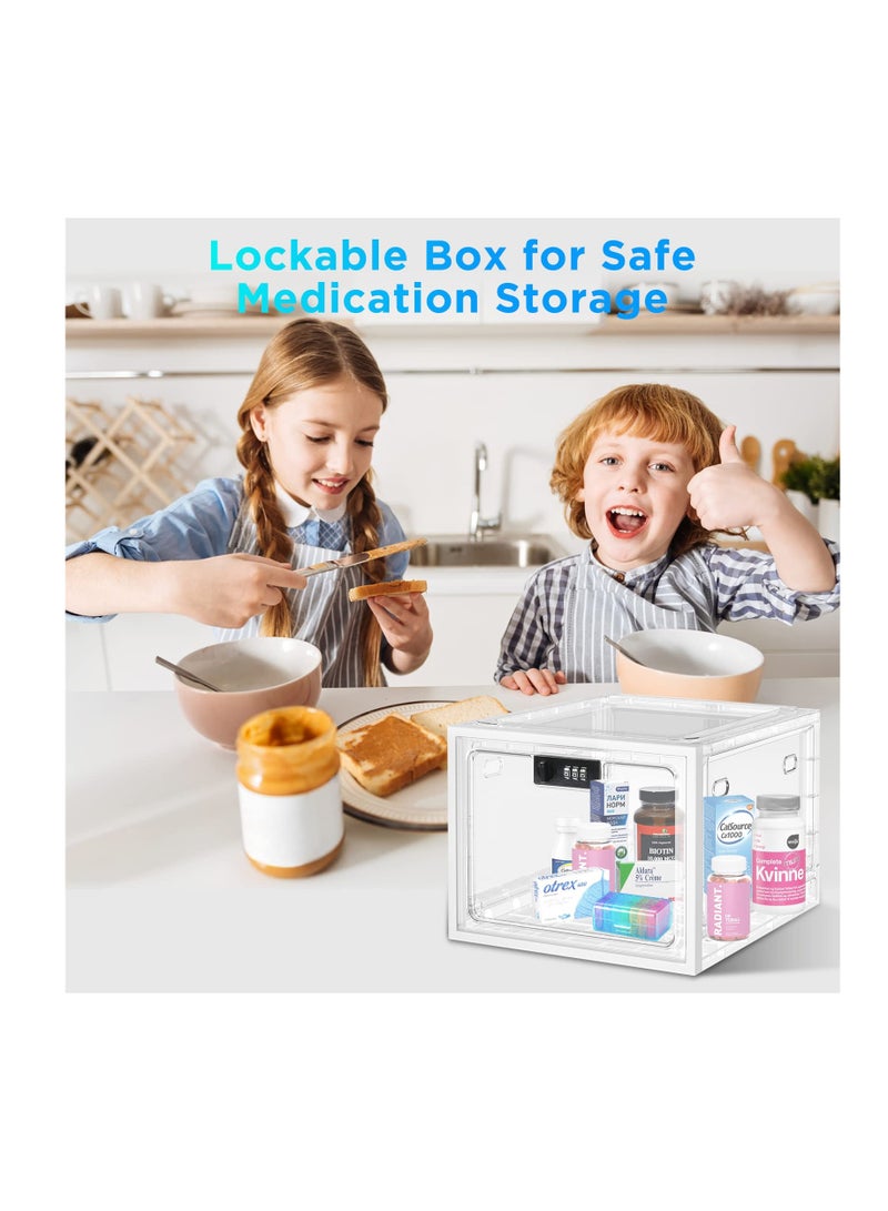 Clear Medication Lock Box, Lockable Storage Box for Safe Medicine Storage, Refrigerator Food Snack Locking Box iPad Phone Lock Box for School Office and Kitchen Home Safety