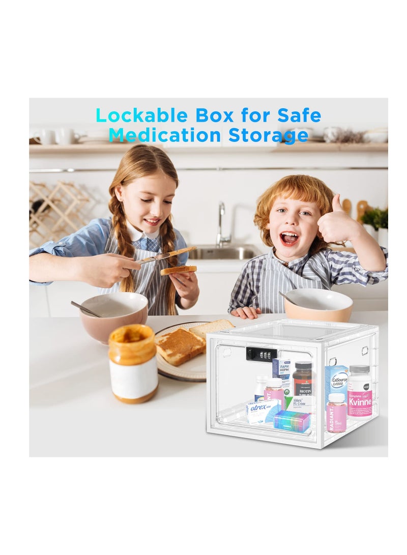 Clear Medication Lock Box, Lockable Storage Box for Safe Medicine Storage, Refrigerator Food Snack Locking Box iPad Phone Lock Box for School Office and Kitchen Home Safety