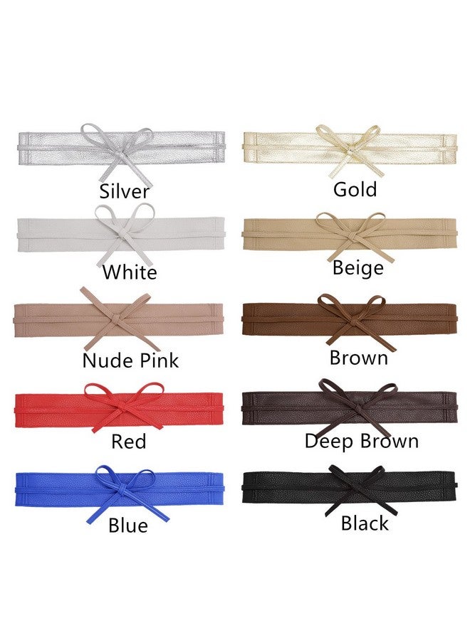 Women Soft Leather Obi Belt Self Tie Wrap Cinch Beltsilver