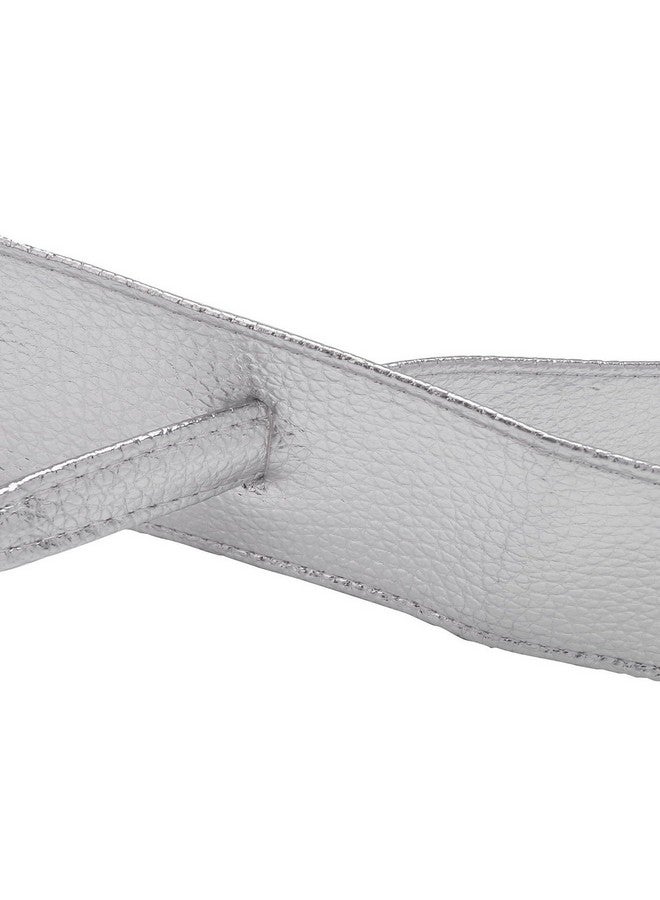 Women Soft Leather Obi Belt Self Tie Wrap Cinch Beltsilver