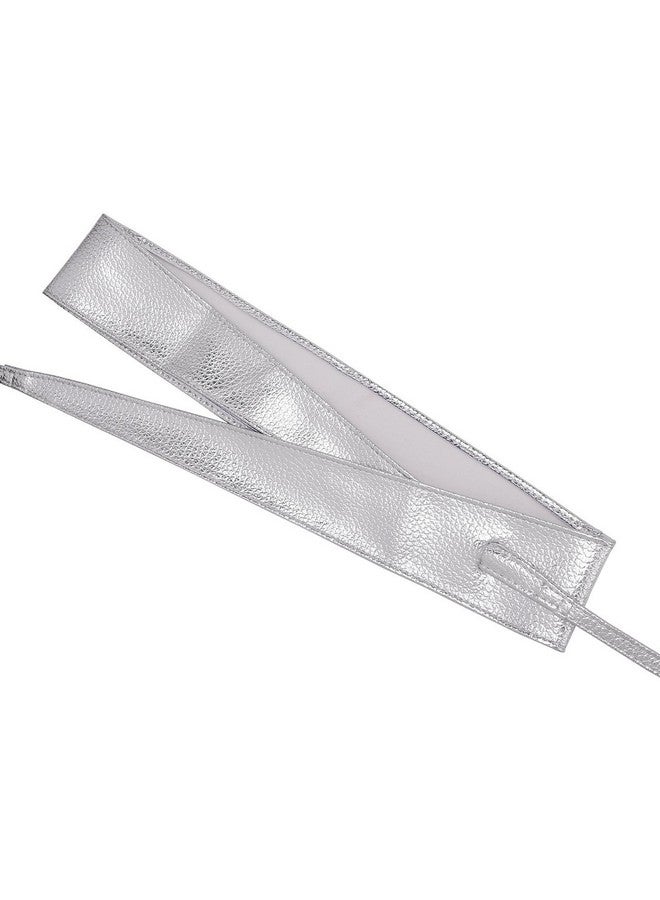 Women Soft Leather Obi Belt Self Tie Wrap Cinch Beltsilver