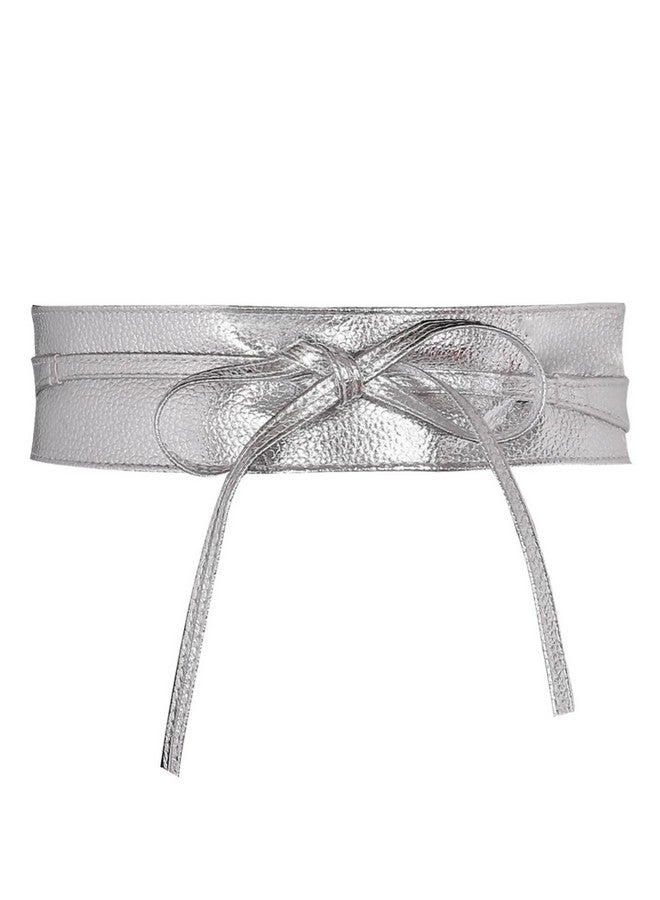 Women Soft Leather Obi Belt Self Tie Wrap Cinch Beltsilver