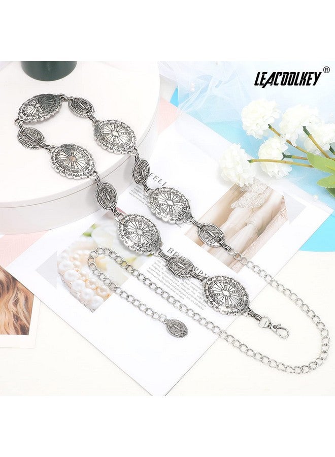 Women Silver Western Concho Chain Belt Boho Metal Western Cowgirl Chain Belt For Dress Adjustable