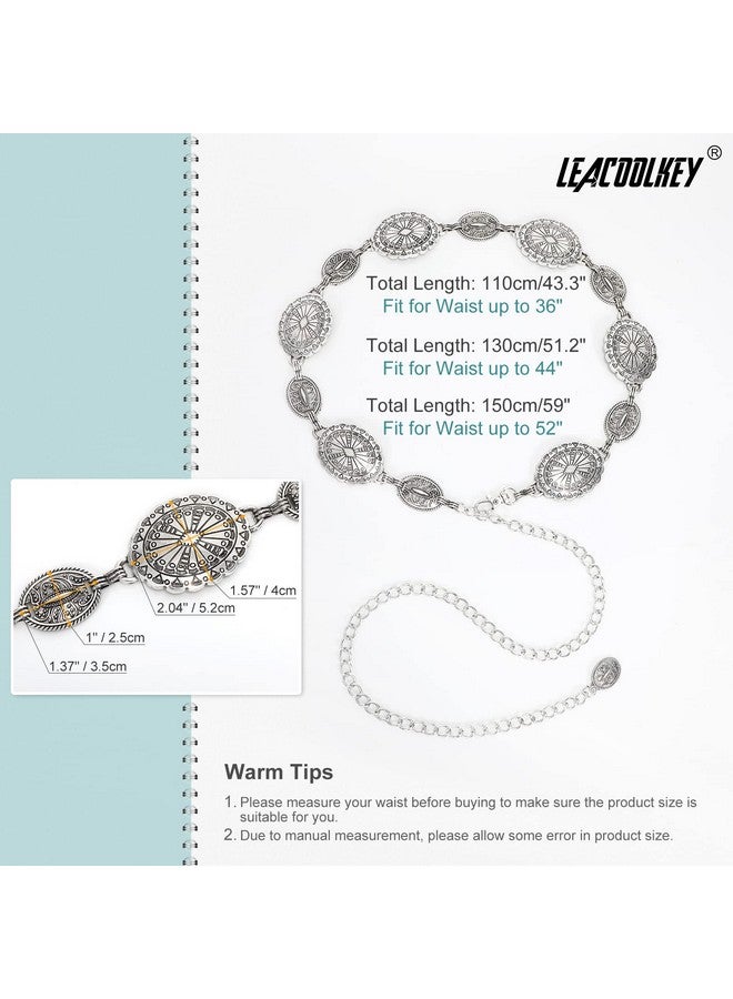 Women Silver Western Concho Chain Belt Boho Metal Western Cowgirl Chain Belt For Dress Adjustable