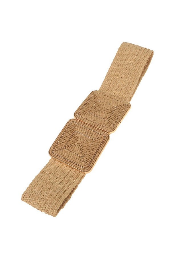 Women'S Symmetrical Buckle Straw Belts Wide Belt Elastic Waistband Khaki 90