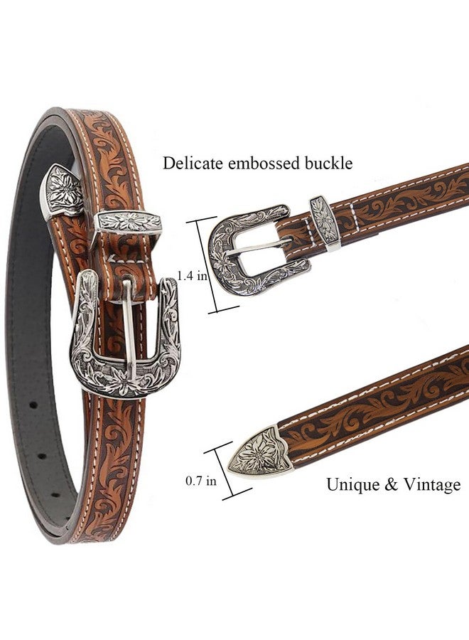 Girls Western Belts For Women Brown Cowgirl Belt Cowboy Floral Embossed Thin Skinny Belt For Jeans Dresses Country Concert Outfit