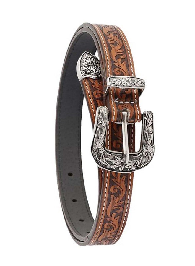 Girls Western Belts For Women Brown Cowgirl Belt Cowboy Floral Embossed Thin Skinny Belt For Jeans Dresses Country Concert Outfit