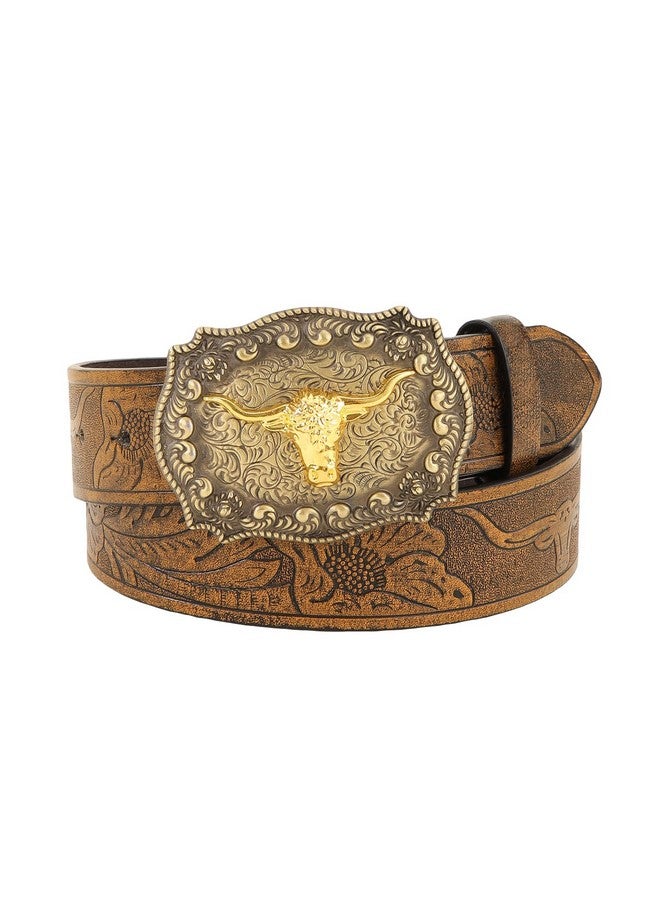 Women'S Vintage Western Leather Buckle Belt Camel Cattle 70