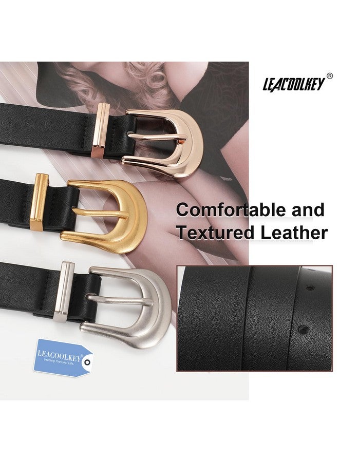 Women Western Belt Fashion Leather Belt With Gold Buckle For Jeans Pants Plus Size