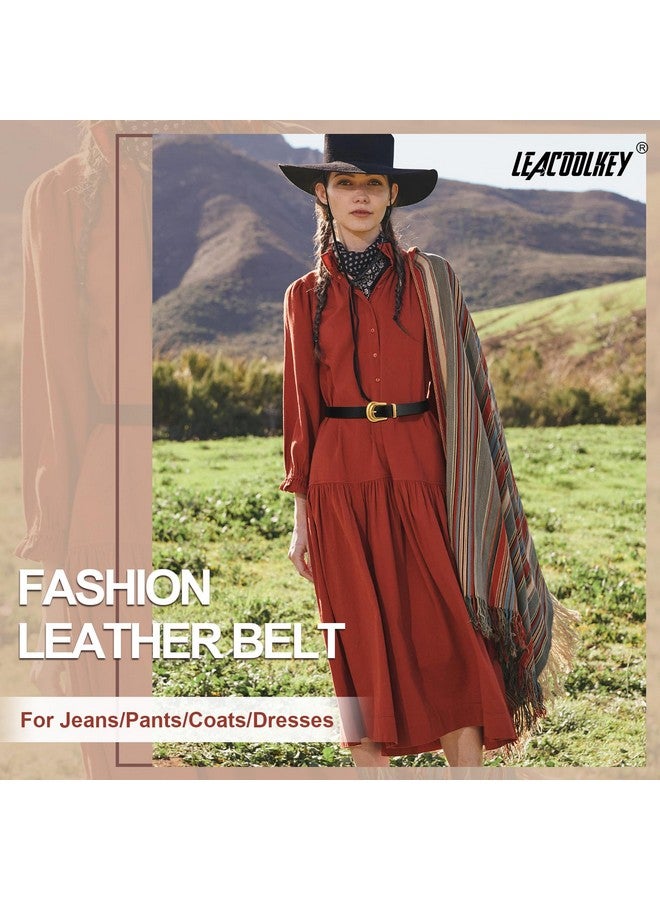 Women Western Belt Fashion Leather Belt With Gold Buckle For Jeans Pants Plus Size
