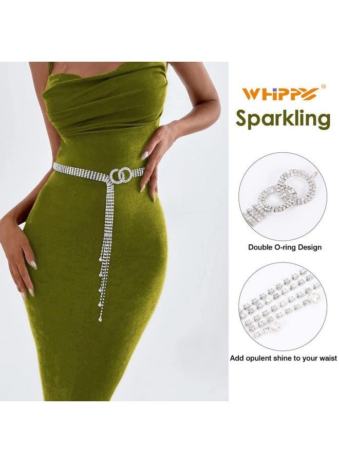Women Rhinestone Belt Silver Shiny Diamond Fashion Crystal Ladies Double Oring Waist Belt For Dresses Fit Waist Size 4749 Inches