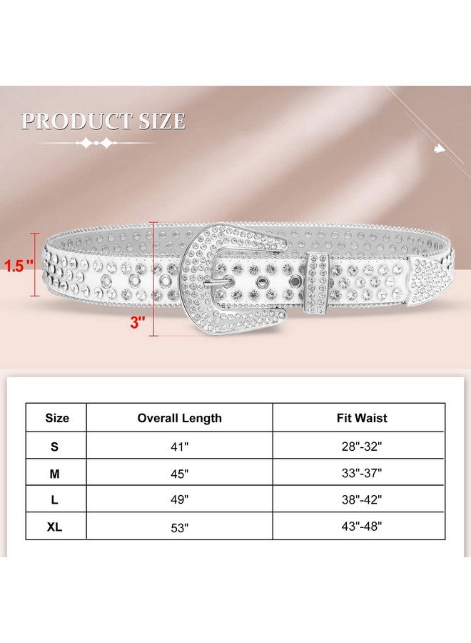 Women Rhinestones Leather Belt Bling Studded Western Cowgirl Waist Belt For Jeans Pants