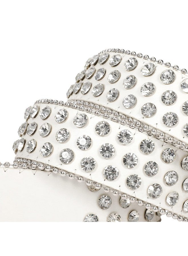 Women Rhinestones Leather Belt Bling Studded Western Cowgirl Waist Belt For Jeans Pants