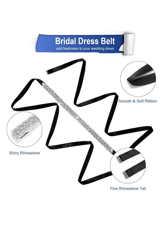 Bridal Belt Rhinestone Wedding Belts For Bride Dress Women Crystal Sash Waistband For Wedding Evening Gown Black