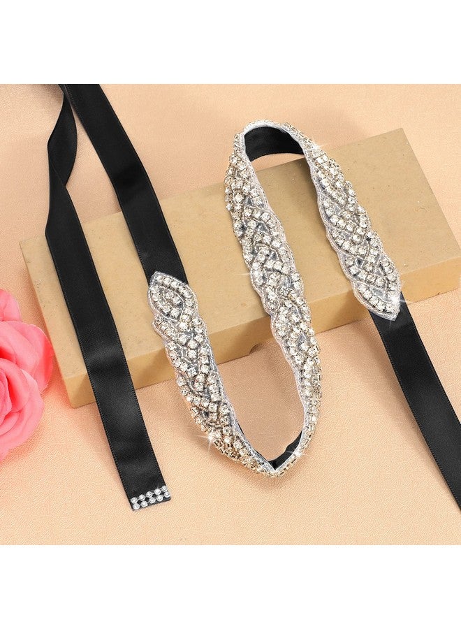 Bridal Belt Rhinestone Wedding Belts For Bride Dress Women Crystal Sash Waistband For Wedding Evening Gown Black
