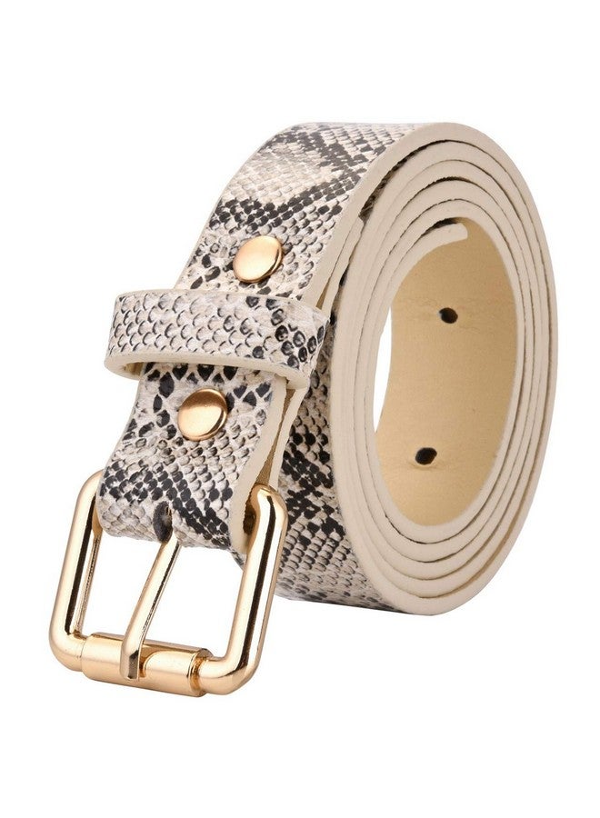 Womens Belts Snakeskin Pu Leather Waist Belt For Jeans (Beige)