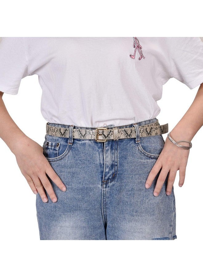 Womens Belts Snakeskin Pu Leather Waist Belt For Jeans (Beige)
