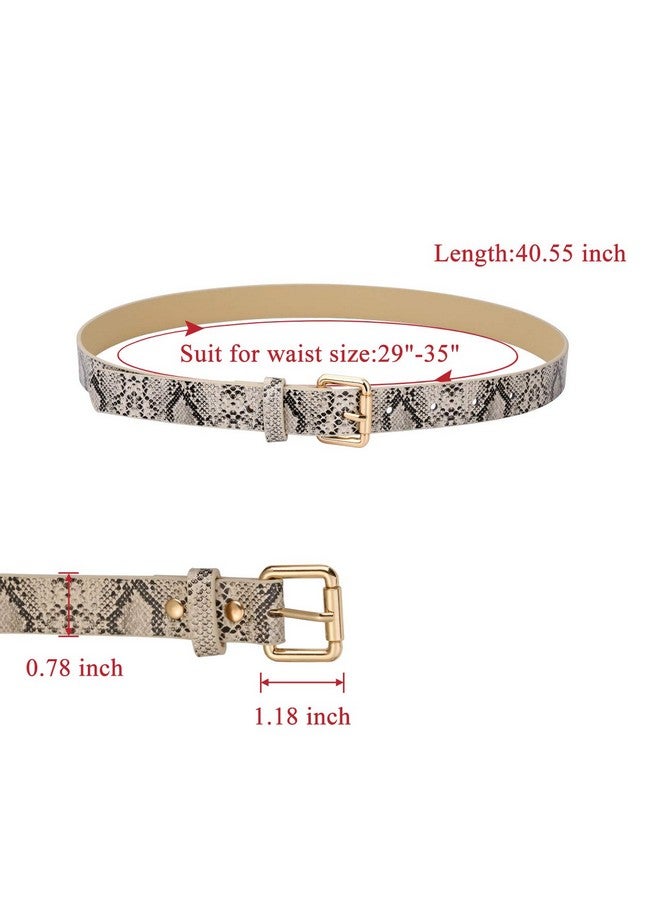 Womens Belts Snakeskin Pu Leather Waist Belt For Jeans (Beige)