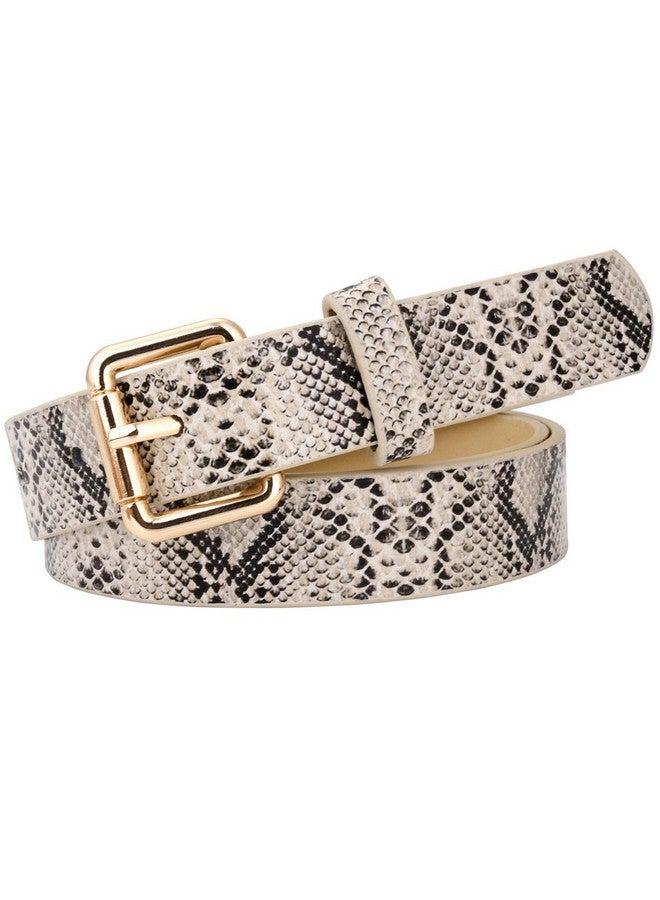 Womens Belts Snakeskin Pu Leather Waist Belt For Jeans (Beige)