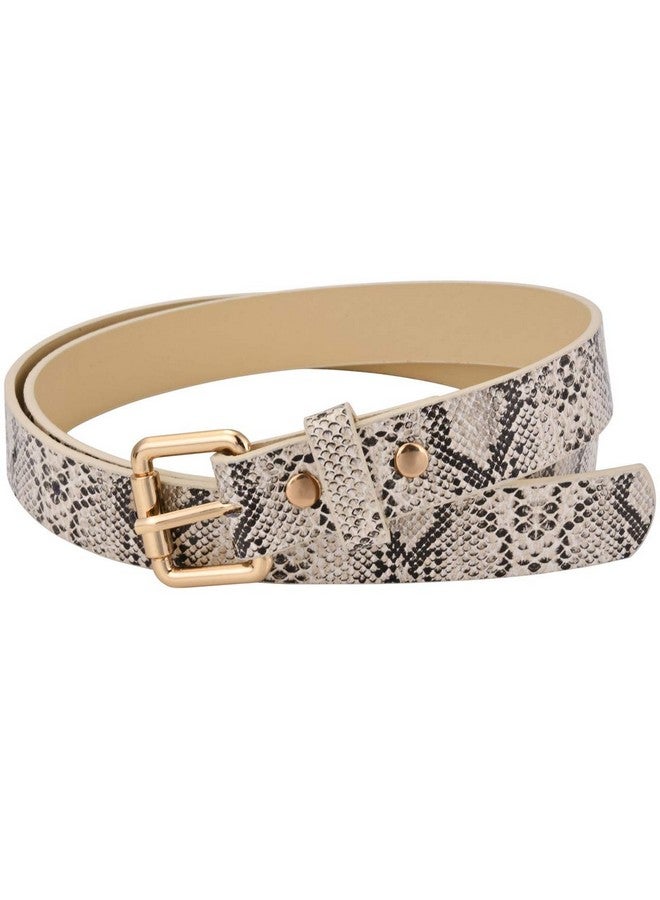 Womens Belts Snakeskin Pu Leather Waist Belt For Jeans (Beige)