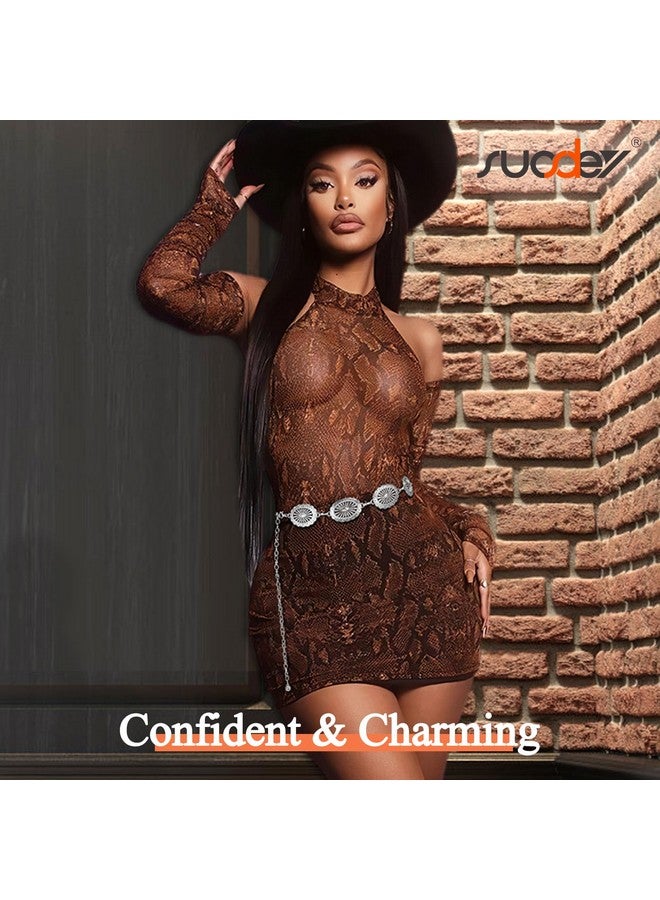 Western Chain Belts For Women Cowgirl Concho Country Belts Metal Adjustable Vintage Silver Belt