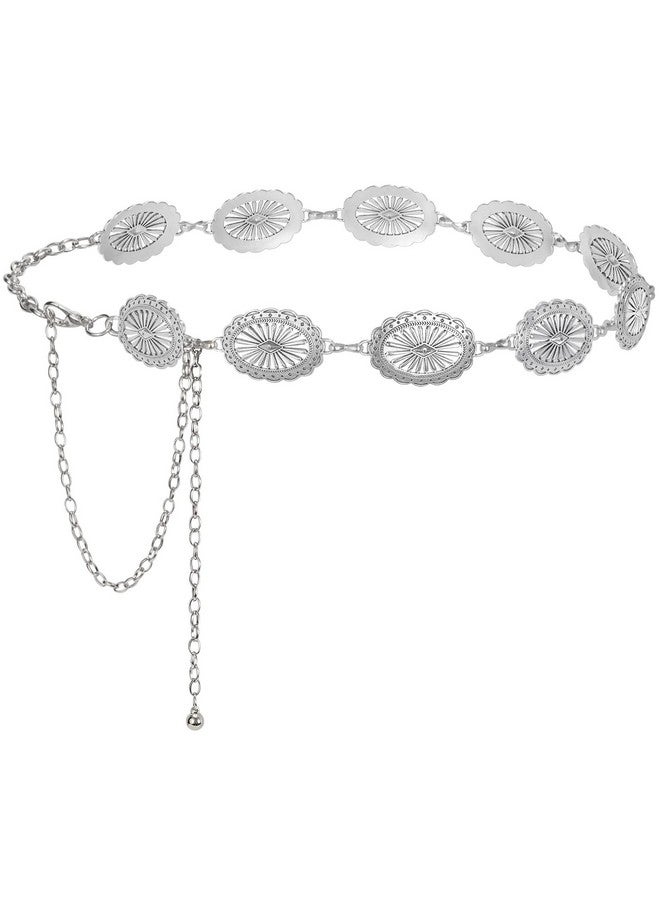 Western Chain Belts For Women Cowgirl Concho Country Belts Metal Adjustable Vintage Silver Belt
