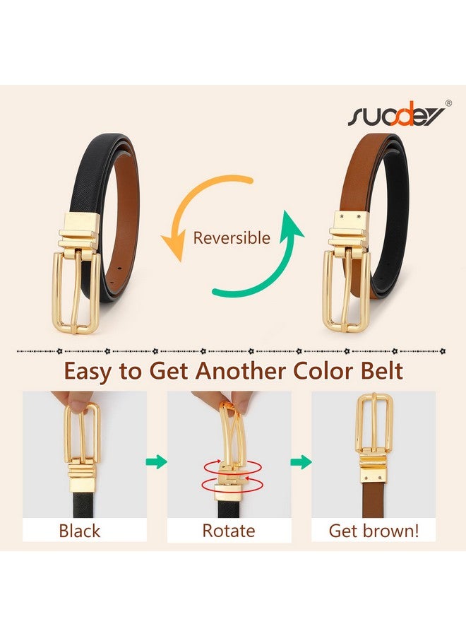 Women Reversible Leather Belt With Rotating Pin Buckle For Jeans Pants Dresses