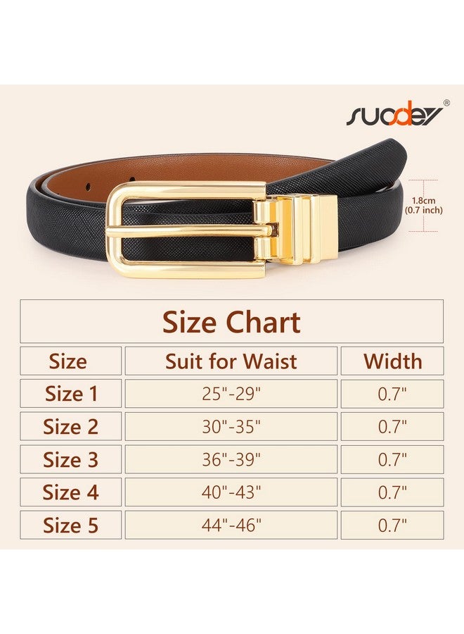 Women Reversible Leather Belt With Rotating Pin Buckle For Jeans Pants Dresses