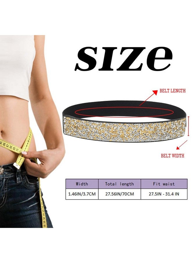 Bling Rhinestone Elastic Cinch Belt Blue Gold Crystal Black Stretchy Belts Wide Stretch Dress Dresses Waist Belt For Women(Pack Of 2)