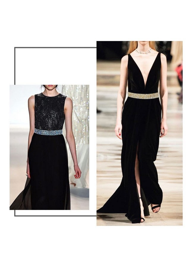Bling Rhinestone Elastic Cinch Belt Blue Gold Crystal Black Stretchy Belts Wide Stretch Dress Dresses Waist Belt For Women(Pack Of 2)