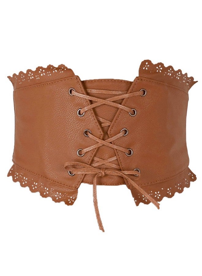 Womens Elastic Wide Band Laceup Corset Cinch Belt With Press Button Fit Waist 24.8