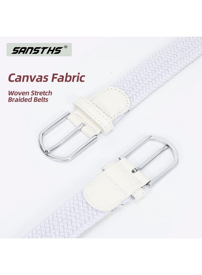 Women Men Woven Stretch Braided Belts Multicolored Elastic Canvas Fabric Belt For Jeans Pants Shorts Dress White S