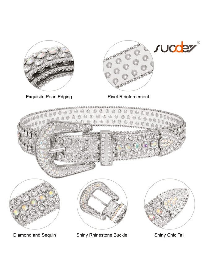 Fashion Rhinestone Sequins Belt For Men Women Western Cowgirl Cowboy Bling Diamond Leather Belt For Jeans Dress