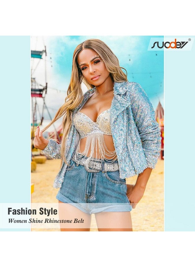Fashion Rhinestone Sequins Belt For Men Women Western Cowgirl Cowboy Bling Diamond Leather Belt For Jeans Dress