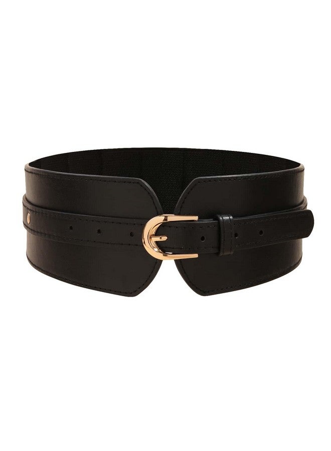 Women'S Leather Wide Belts Buckle Waist Belt Waistbands Black 80