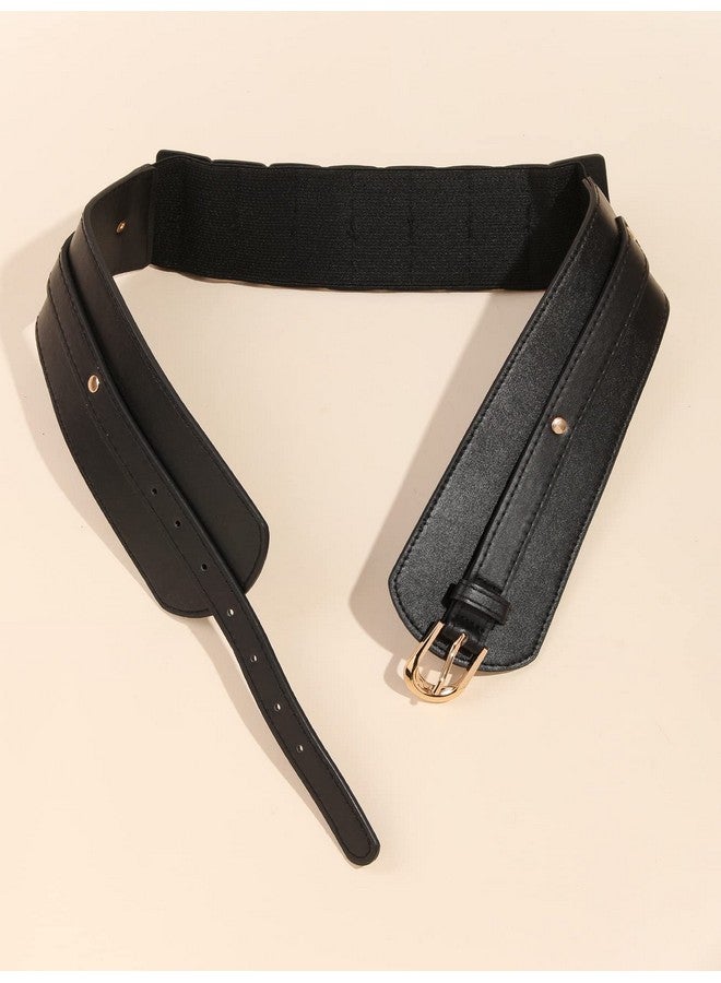 Women'S Leather Wide Belts Buckle Waist Belt Waistbands Black 80