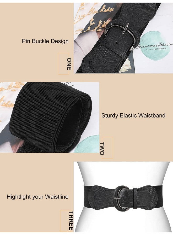 3 Pack Women Wide Elastic Waist Belt Vintage Stretchy Belt Waistband For Ladies Dresses Blackbrownbeige M