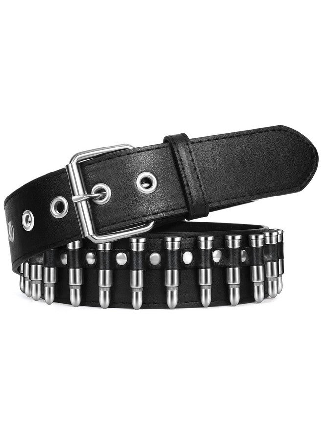 Black Studded Belty2K Silver Metal Grommet Belt For Men Women Punk Rock Style For Jeans Pants (Ablack 2834)