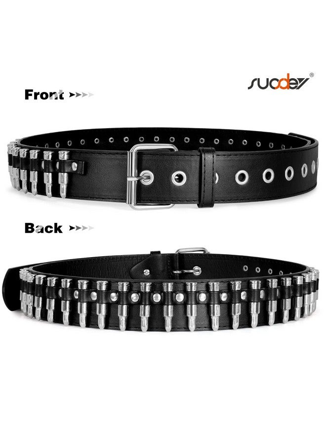 Black Studded Belty2K Silver Metal Grommet Belt For Men Women Punk Rock Style For Jeans Pants (Ablack 2834)