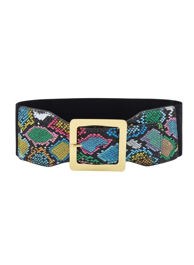 Snakeskin Wide Elastic Belt For Women Dress Waist Belts Pu Leather Stretchy Wide Waist Cinch Belt Waistband Costume (Snakeskin)