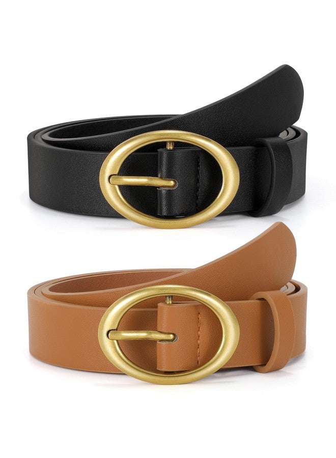 2 Pack Women Belts For Jeans Pants Dresses Fashion Waist Belt Gold Buckle For Womenblack Brown，M