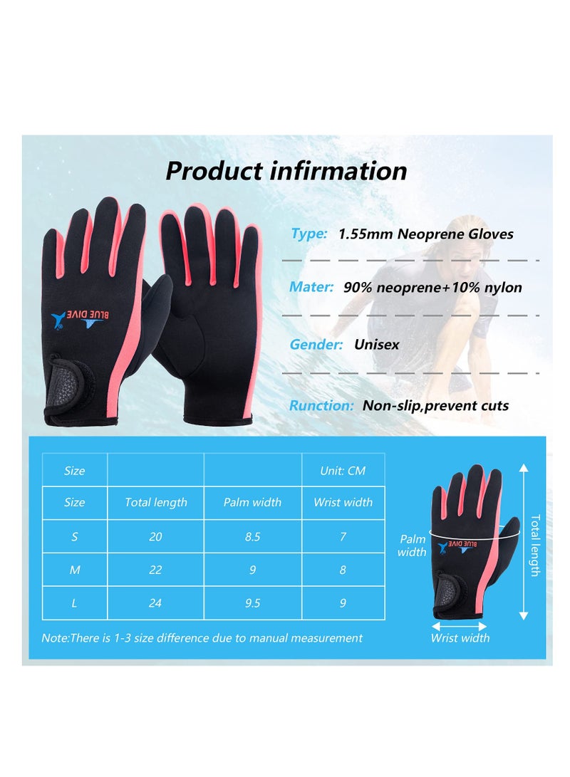 Neoprene Wetsuit Thermal Gloves for Swimming, 1.55 MM Anti-Slip Waterproof Diving Glove for Men Women Boys Girls, Wet Suit Gloves for Winter Swim, Kayak, Surf Sailing Open Water Sports