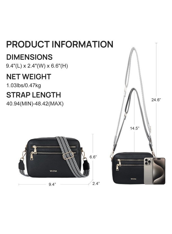 Crossbody Purses For Women Vegan Leather Crossbody Bags Womens Shoulder Handbags With Adjustable Wide Strap Black