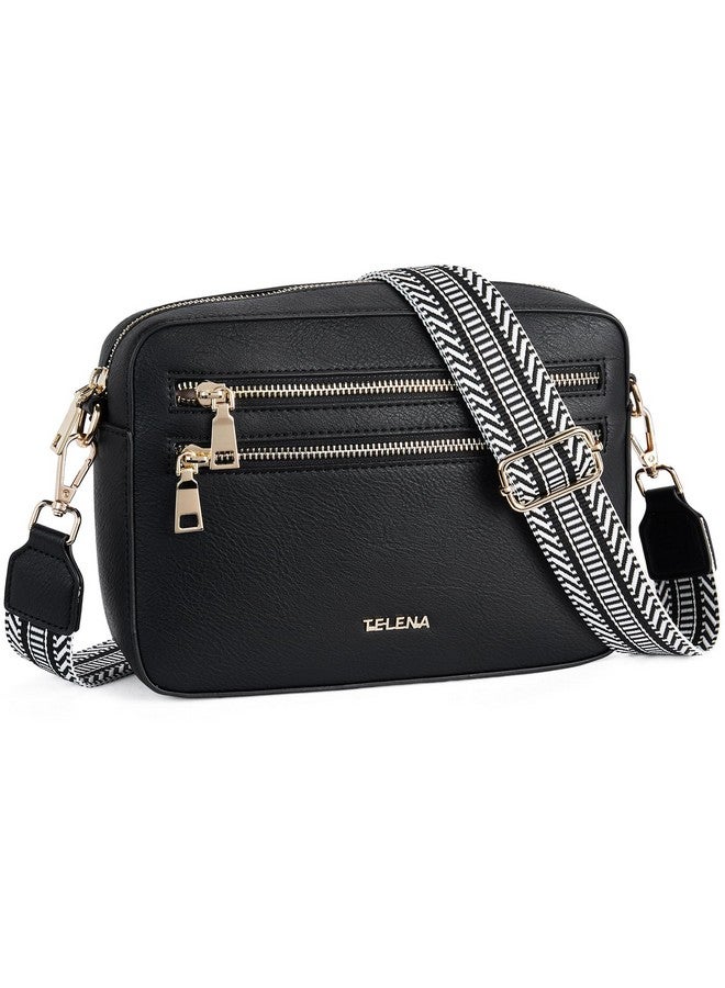 Crossbody Purses For Women Vegan Leather Crossbody Bags Womens Shoulder Handbags With Adjustable Wide Strap Black