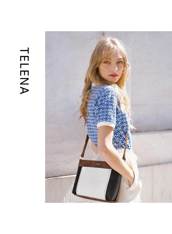 Crossbody Purses For Women Leather Crossbody Bags Shoulder Handbags With Adjustable Strap Brown With White And Black