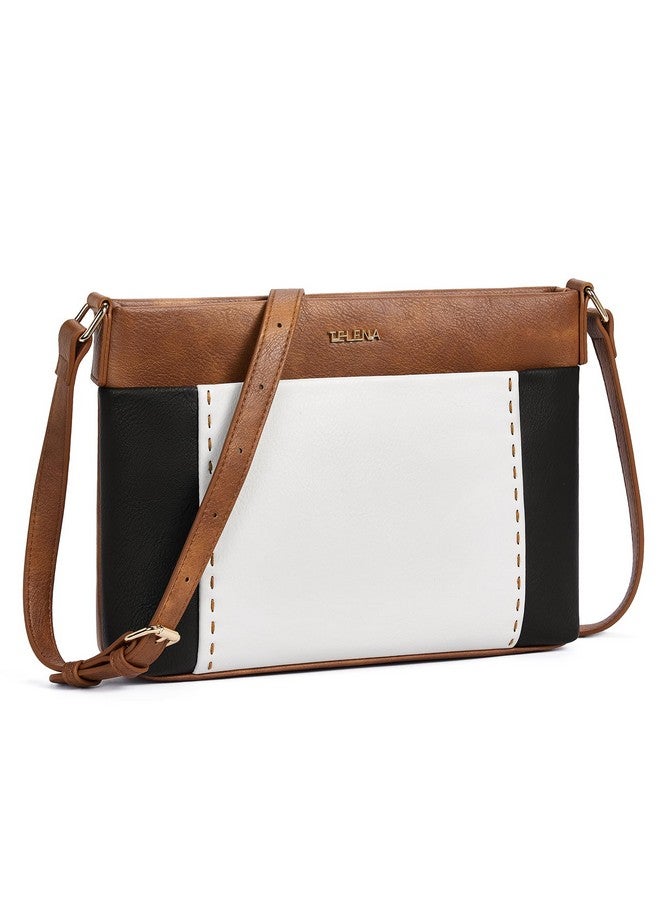 Crossbody Purses For Women Leather Crossbody Bags Shoulder Handbags With Adjustable Strap Brown With White And Black